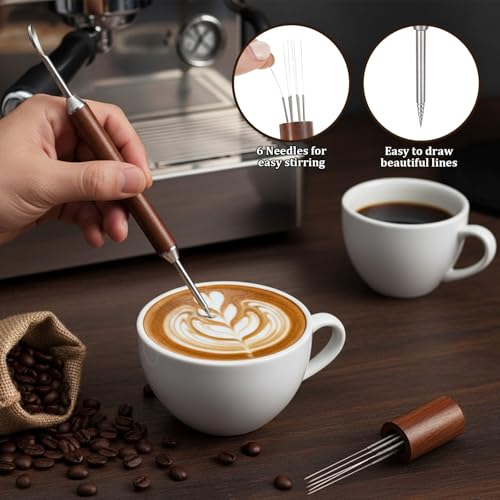 Espresso Coffee Stirrer Tool with Latte Art Pen - 6 Needles