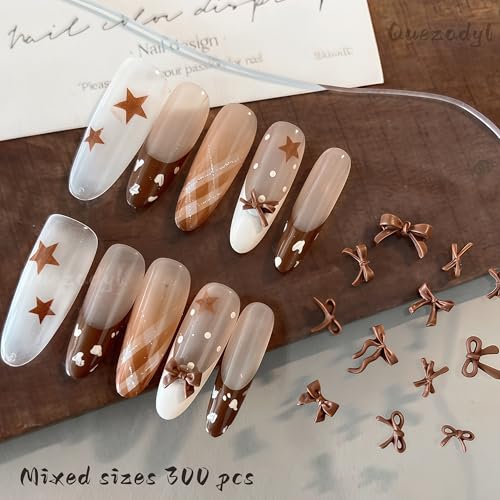 Quezadyl 300Pcs 3D Brown Bow Nail Art Charms Maillard Resin Bows