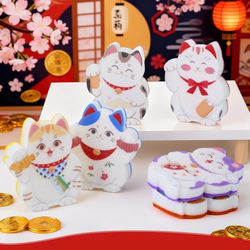 Sunnychicc Lucky Cat Kitchen Sponges - 6 Piece Non-Scratch Scrub Set