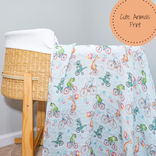 Wheely Wild Baby Swaddle Blanket 47x47 in Organic Cotton, Newborn Receiving Blanket