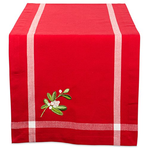 Embroidered Mistletoe Table Runner - 14x72 Inches, Cotton, Holiday Decor
