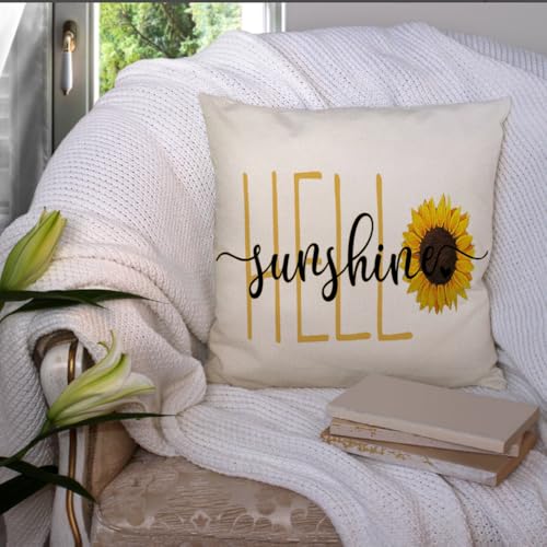 Hello Sunshine Sunflower Decorative Throw Pillow Cover 18x18