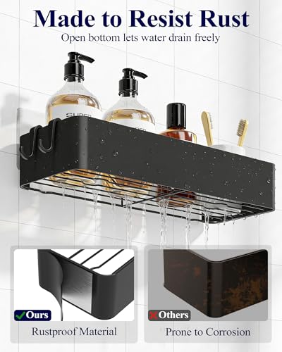 Kitsure Large Shower Caddy - Adhesive Rustproof Bathroom Organizer, Black