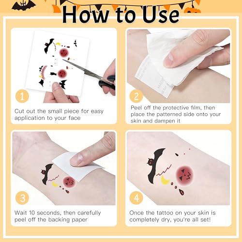 QINYIER 16 Sheets Halloween Temporary Face Tattoos for Kids and Adults