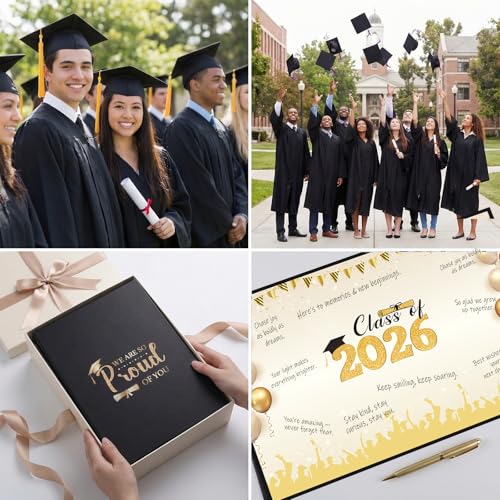2026 Graduation Guest Book - Black Gold, 18x12 Inch, Waterproof