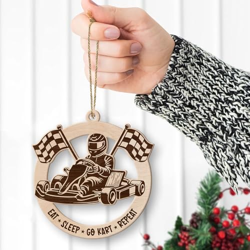 Wooden Go Kart Ornament for Christmas Tree Decoration - Racing Keepsake