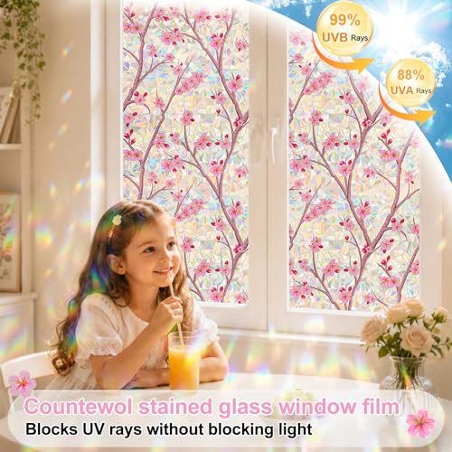 Cherry Blossom Stained Glass Window Film - UV Protection & Privacy