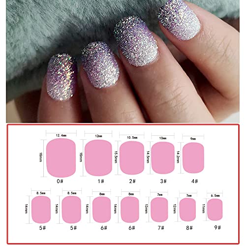 Kids Press on Nails 24Pcs Purple Gradient Glitter Short False Nails