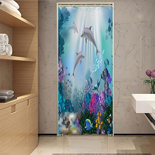 Yeele Waterproof Dolphin Shower Curtain - Tropical Ocean Theme, 48x72in