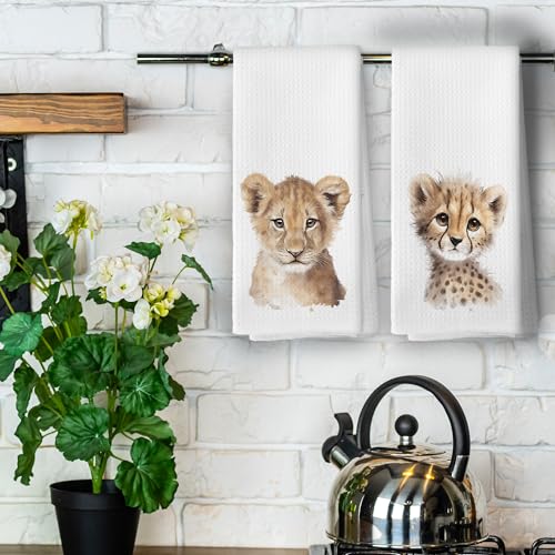 Leopard Lion Kids Hand Towels Set 16x24 Inch Waffle Kitchen Dish Towels