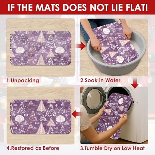 Bathroom Set with Shower Curtain and Rugs - Christmas Tree Snowflakes Purple