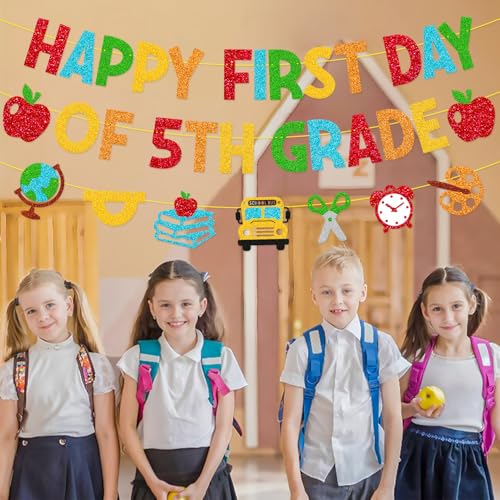 Happy First Day of 5th Grade Banner | Colorful Back-to-School Decor