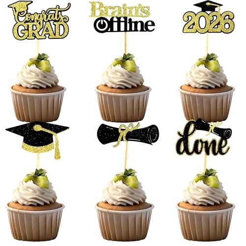 Graduation Cupcake Toppers 2026 - 36 Glitter Designs for Parties