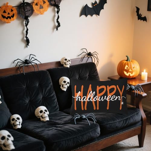 Halloween Spider Pillow Cover 20 x 12 Inch | Gothic Throw Cushion