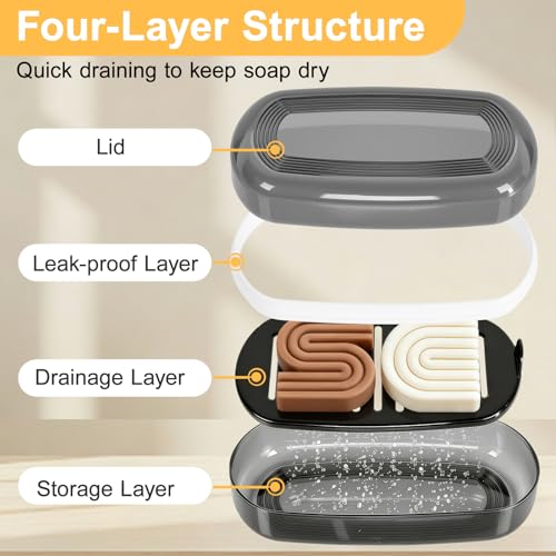 Dukrouk Double Soap Bar Travel Case with Draining Tray - Leakproof Black