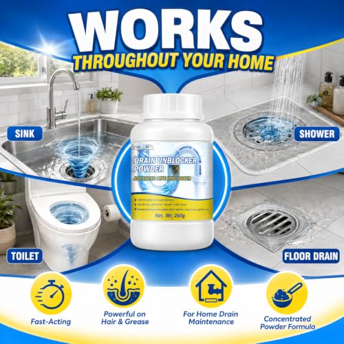 Lubynia Fast-Acting Drain Clog Remover - 9.17 oz for Kitchen & Bathroom