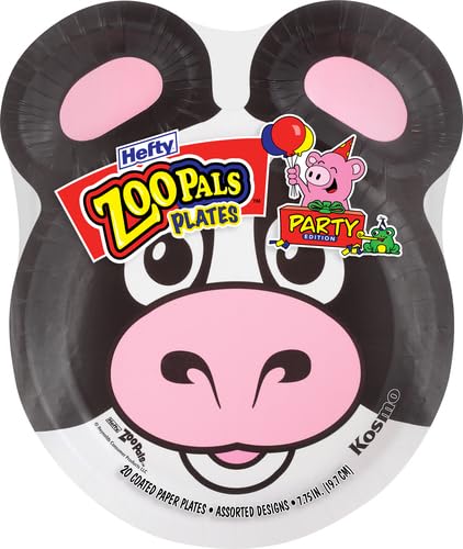 Hefty Zoo Pals Party Edition Paper Plates - Kids Assorted Animal Designs, 7.75 Inch, Pack of 20 (Set of 2)