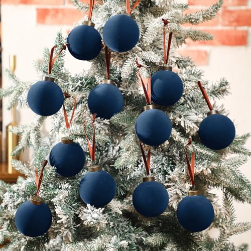 15 Pcs Velvet Christmas Balls Navy Blue 3.15 Inch Holiday Tree Ornaments