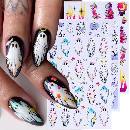 Ghost Halloween Nail Stickers 12 PCS 3D Cute Spooky Decals