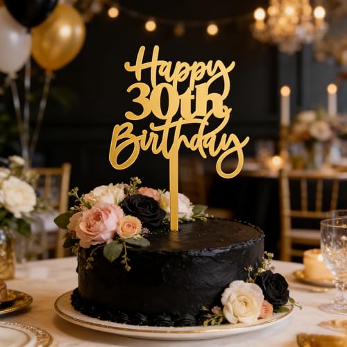 Happy 30th Birthday Cake Topper - Gold Acrylic Decoration
