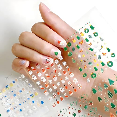 30 Sheets Christmas Nail Stickers 3D Self-Adhesive Holiday Decals