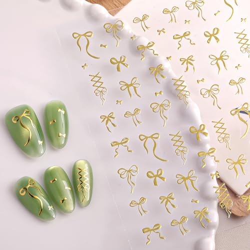KAHSOSE Bow Nail Art Stickers 4Pcs Self-Adhesive Black White Red Gold