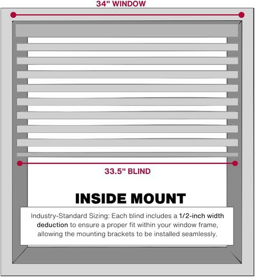 Lotus & Windoware Cordless 2-Inch Faux Wood Blinds - Bright White, 34" Wide x 60" Long