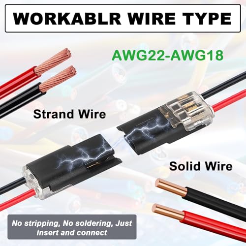 50Pcs 2-Pin Double Wire Plug-In Connectors for LED Strips, No-Strip Quick Connect Terminals