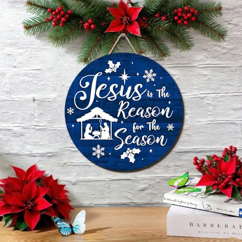 Nativity Wooden Wreath Welcome Sign - Christmas Home Decor