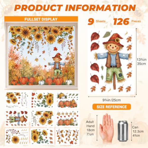 Fall Window Clings - 9 Sheets of Sunflower & Pumpkin Decor