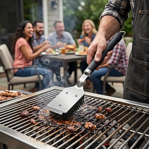 PHYUKEY Grill Brush with Scraper - 13-Inch Heat-Insulated BBQ Cleaning Tool