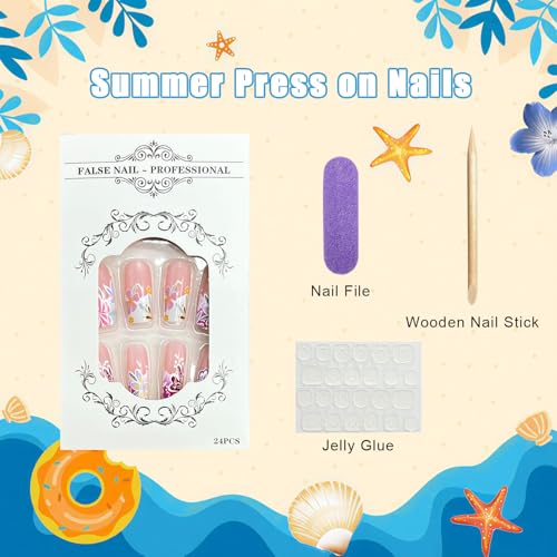 JCWGXC Summer Press on Nails Medium Square Black French Tip False Nails