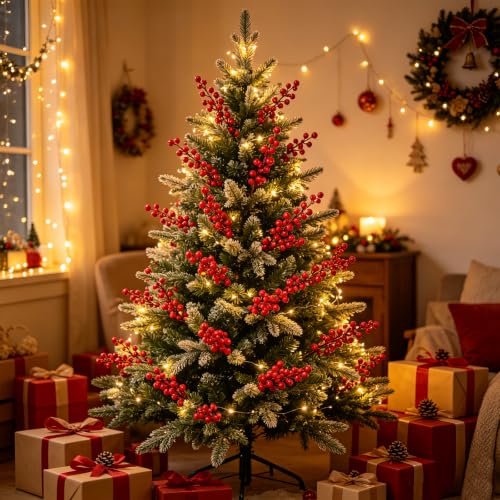 8pcs Red Berry Stems for Christmas Decorations, Artificial Holiday Floral Picks