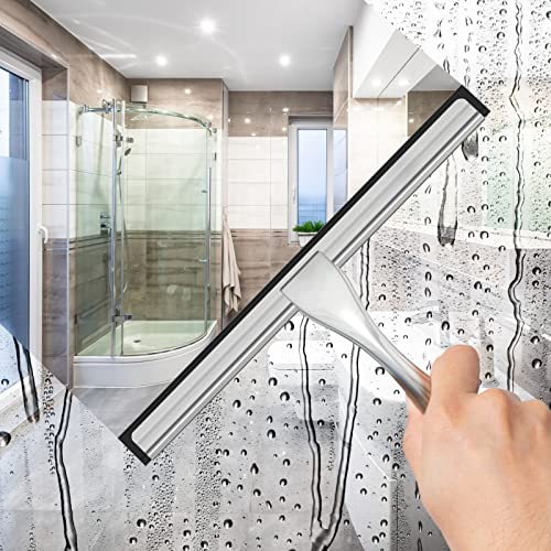 Docrok Stainless Steel Shower Squeegee with Hooks - 10 Inch