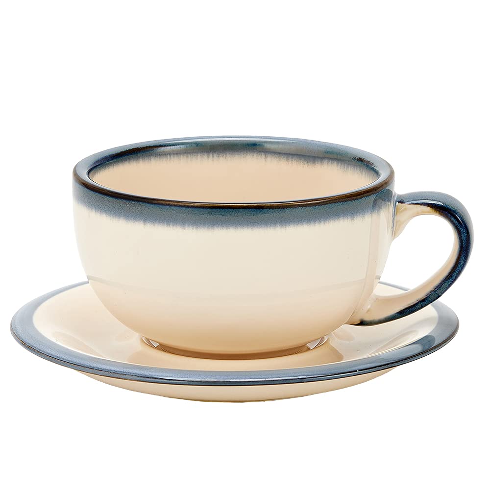 Coffeezone Vintage Design 12 oz Ceramic Latte Art Cappuccino Barista Cup with Saucer (Fog Grey)