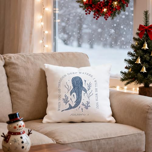 Whale Shark Christian Pillow Cover 18x18 - Coastal Flannel Decor