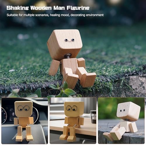 HOSYH Wooden Shaking Man Figurine with Spring Legs - Car Dashboard Decoration, Variation 1