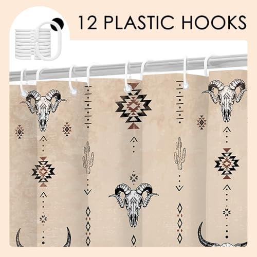 Mocsicka Western Farmhouse Shower Curtain, Vintage Brown, 71x71 Inch