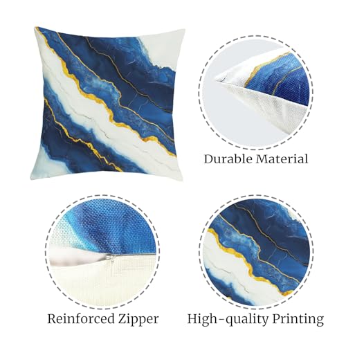 Navy Blue Marble Throw Pillow Covers - Set of 4 (18x18 in)