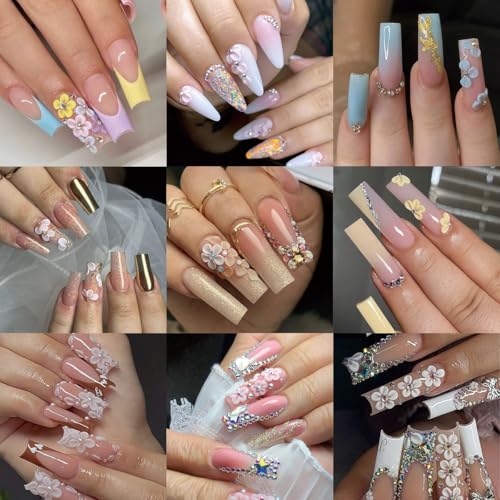 150Pcs 3D Floral Resin Nail Charms with Pearls and Rhinestones for Spring Summer Acrylic Nails