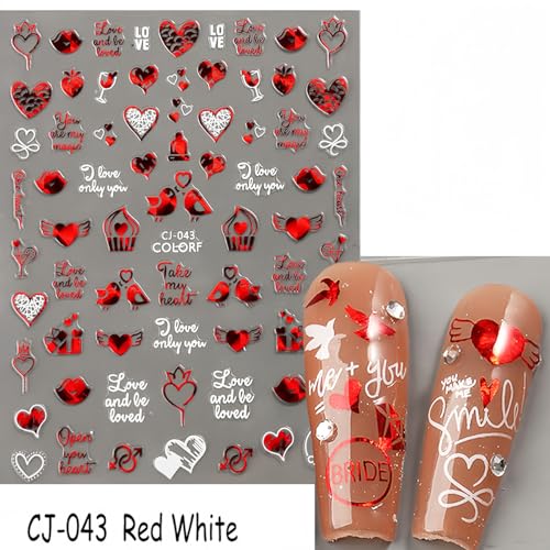 Valentine's Day Nail Art Stickers 6 Sheets Red Heart Sexy Lips Decals