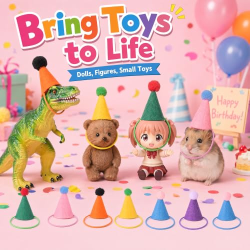 12 Pcs Mini Party Hats for Stuffed Animals, Figures, and Cake Toppers