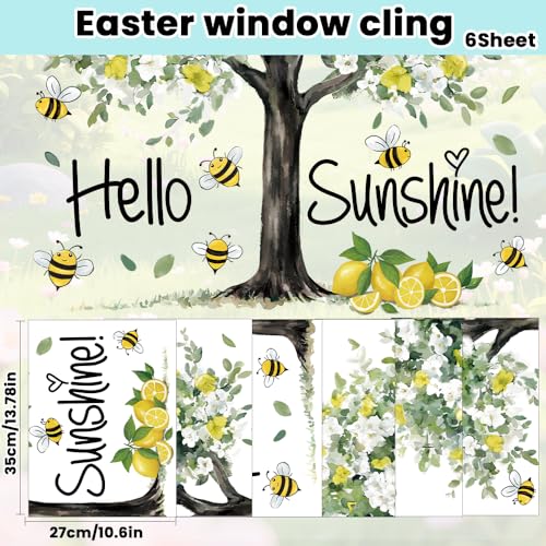 Heirloom Haven Extra Large Lemon Tree Window Clings - Yellow Spring Decor, 6 Sheets