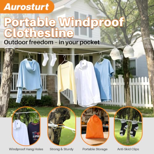 Aurosturt Portable Clothesline, 12.5 FT Travel Laundry Line with 12 Clips