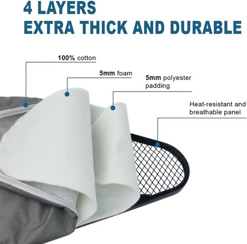Ironing Board - Full Size Heat Resistant Cover with Ultra Thick Padding | Adjustable Height, Non-Slip Design (58"x15")