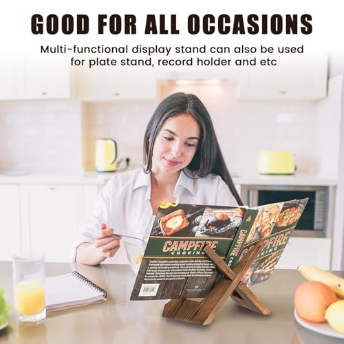 Canareen Rustic Brown Wooden Cookbook Stand for Kitchen Counter - Recipe Book Holder