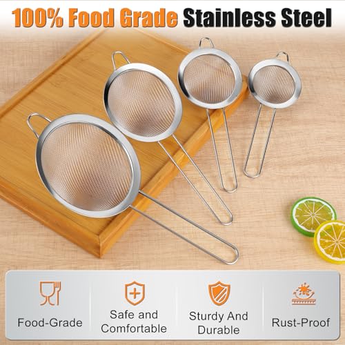 Ninsula 4-Piece Stainless Steel Fine Mesh Strainer Set with Long Handles