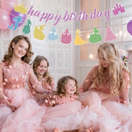 Princess Birthday Party Decorations Set - Pink Castle & Crown Banners