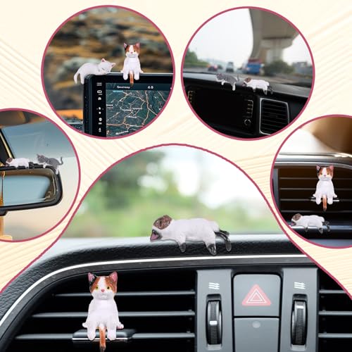 Tucnoeu 5pcs Cute Brown Cat Figurine Set for Computer Monitor & Car Decor