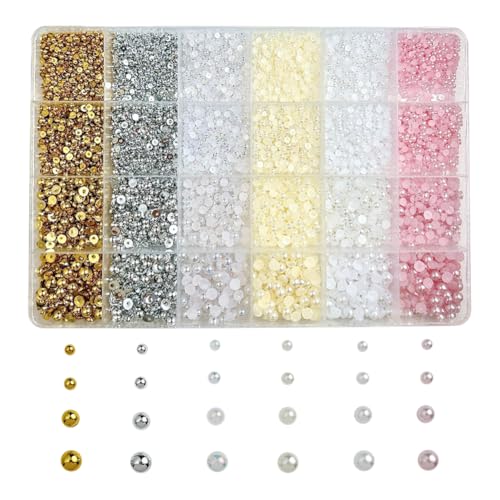 GSHLLO 24 Grid Flatback Pearl Nail Charms and Craft Beads Set
